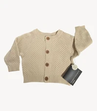 Baby Cardigan 0-3M Organic Cotton Blend NWT Beige Knit - Modern Moments Gerber