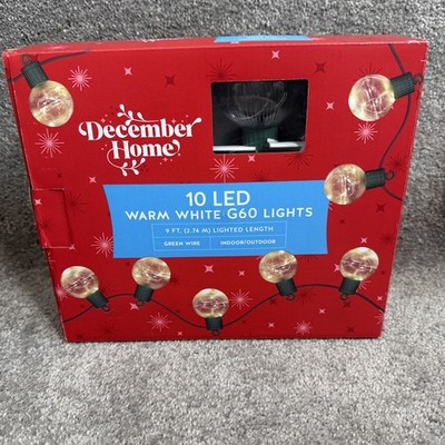 December Home 10 LED G60 Globe Warm White Color Lights 9 Feet Green Cord 8 Func