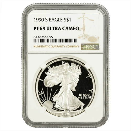 1990 Proof 1 Oz .999 Fine American Silver Eagle $1 NGC PF 69 UCAM