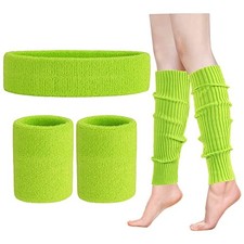 Leg Warmers for Women 80s Headband Wristbands Neon Leg Warmers Set Neon Green