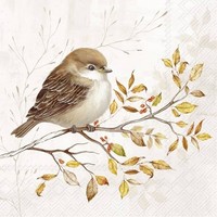 IHR Autumn Melody Cocktail-Servietten Papier-Servietten Vogel 25X25 Cm Creme