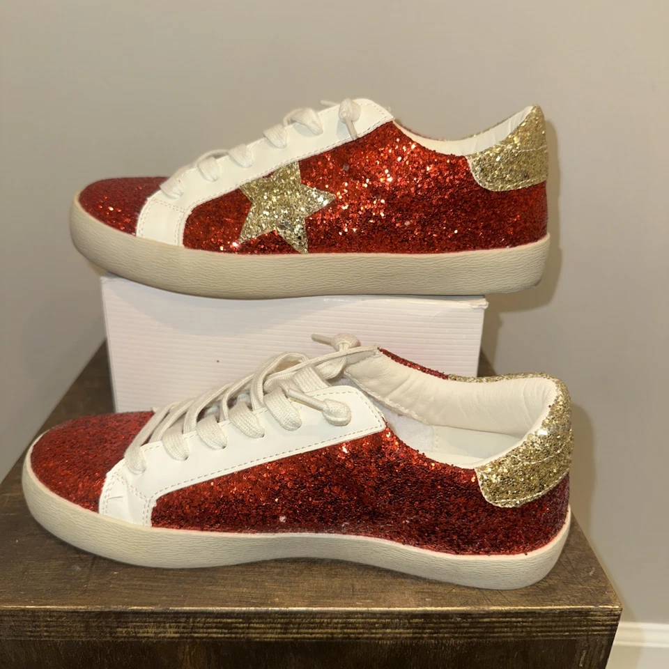 Zapatillas Tenis Mujer Talla 8 Rojo Brillo Estrella Moda Estrella Tendencias Camel Foto 3 de 4