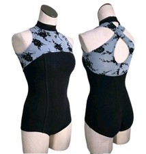 Body Wrappers VTG High Neck Cotton Keyhole AS Embossed Floral Boyshort Leotard S