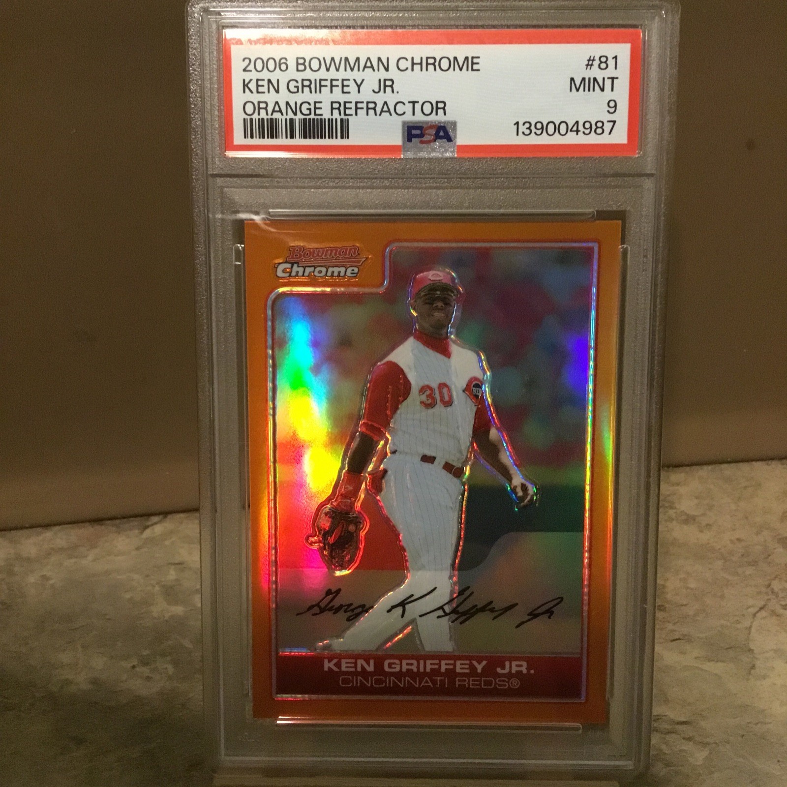 2006 Bowman Chrome Ken Griffey Jr. ORANGE REFRACTOR /25 PSA 9 (1st Orange Ref) view 3