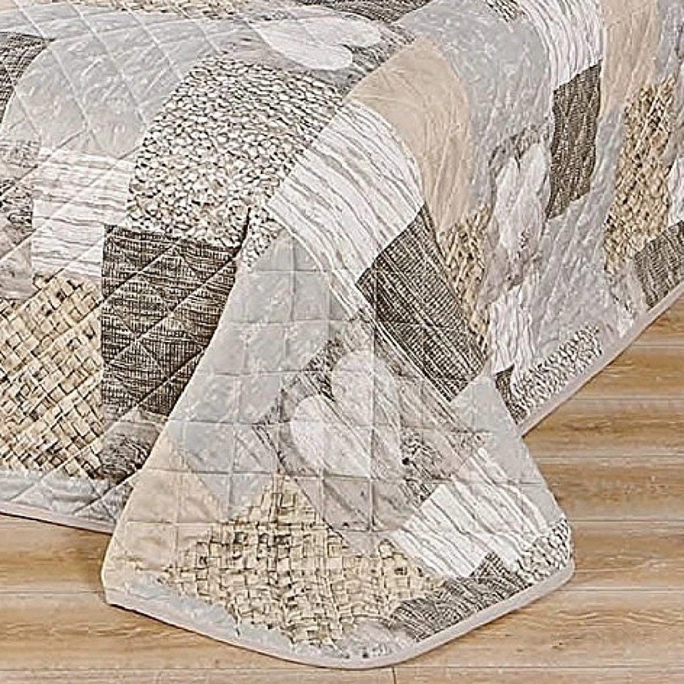 Tagesdecke Bettüberwurf Herzen für Doppelbett Patchwork braun 240x260 cm - Bild 4 von 4