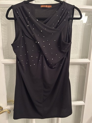 #ad Belldini Black Rhinestone Sleeveless Stretch High Neck Tank Top L $15.99