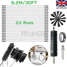 32x Flexible Chimney Sweep Set Flue Sweeping Brush & Rod Kit Soot Cleaning Rods