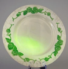 Homer Laughlin Oven Serve Uranium Glaze Green Floral Dinner Plate UV