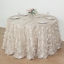 BEIGE 120" Taffeta ROUND TABLECLOTH Leaf Petals Design Wedding Party Decorations