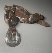 Tony Lama Heart Concho Silver Tone Western Brown Leather Belt Size 32