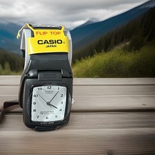 NOS Casio Flip Top Calculator Analog Watch w/ Box BATTERY NEEDED