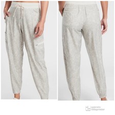 ATHLETA Venture Printed Jogger Pants Viper Grey  Cream Size 4 Multiple Pockets.