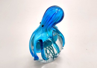 Glass Octopus Jellyfish blue ombre Paperweight (1 figure approx. 7+ inches tall)