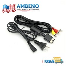 AC Cable Power Supply Adapter Cord+Audio AV RCA For 1/2 PS2 FAT Sony Playstation