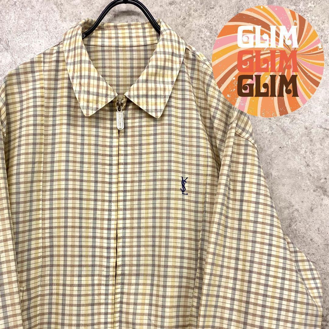 Yves Saint Laurent Beige Check Pattern Bomber Jacket Mens L Vintage Casual