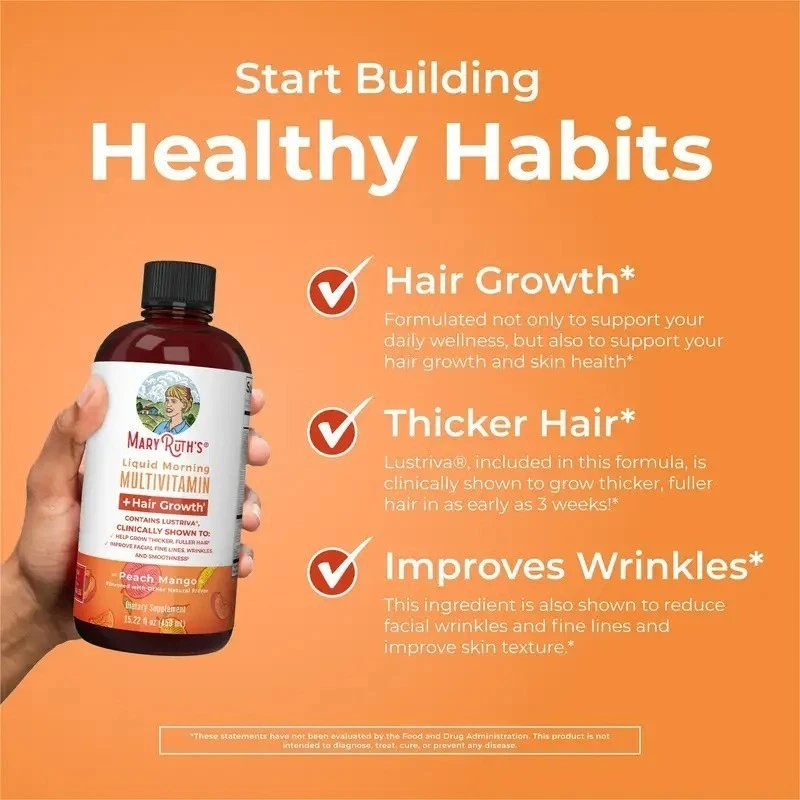 MaryRuth's Liquid Morning Multivitamin Hair Growth Peach Mango flavor 15.22fl oz - Image 3 of 4