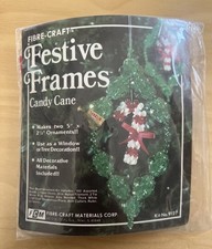 Fibre Craft Festive Frames Beaded Ornament Candy Cane Kit 2 5"X2.5" Ornaments