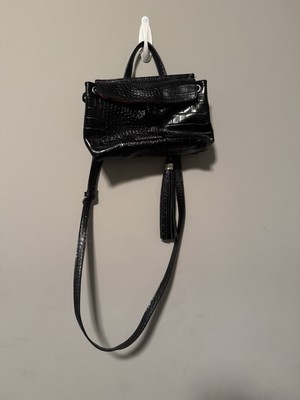 Carlos Falchi Black Croco Embossed Shiny Crossbody Envelope Messenger Handbag
