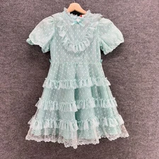 Classmate Fashion Dress Girls 10 Blue Polka Dot Embroidered Shift Short Zipper
