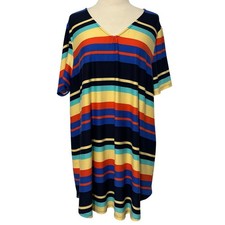 Honeyme Curvy XXXL Multicolor Striped V Neck Tunic Top Shirt Dress Made in USA