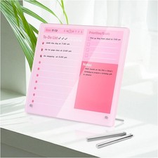 Small Dry Erase Board For Office, 12x10 Acrylic Whiteboard With Stand, Pink