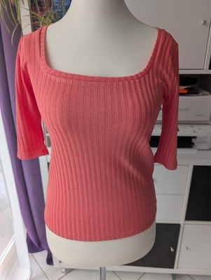 lachsfarbenes T-shirt, Rippstrick-Optik, Größe S, Handmade