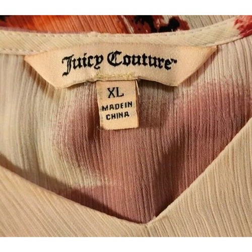 Juicy Couture Shirt Womans Sz XL Pink Floral V-neck Cold Shoulder Chiffon - Picture 9 of 9