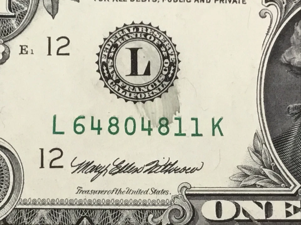 1993 $1 INK SMEAR ERROR of DISTRICT SEAL as part of 10 CONSECUTIVE UNC. NOTES - Image 3 of 4