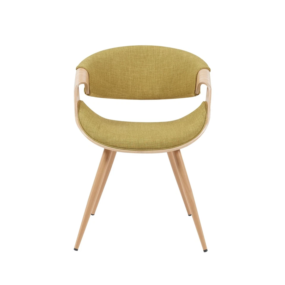 Silla de comedor Butterfly Mid-Century con asiento tapizado de tela verde y roble... Foto 3 de 4