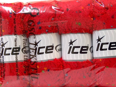 Ice Yarn Puffy PomPom Red Blanket Yarn Four Skeins 32728 Short Eyelash 3.5 oz ea