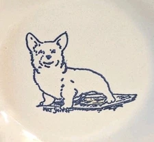 4 Vintage Corgi Potty Training Louisville Stoneware Trinket Dish Coasters