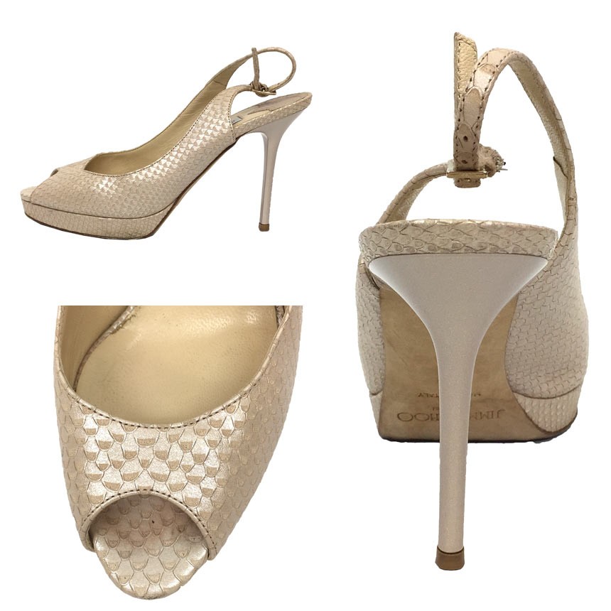 Jimmy Choo Python Leather Open Toe Pumps Pearl Be… - image 2