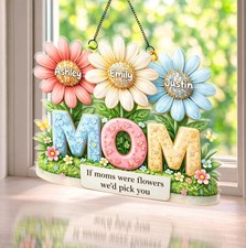 Personalized MOM Flower Suncatcher with Kids Names, Mother's Day Window Hanging