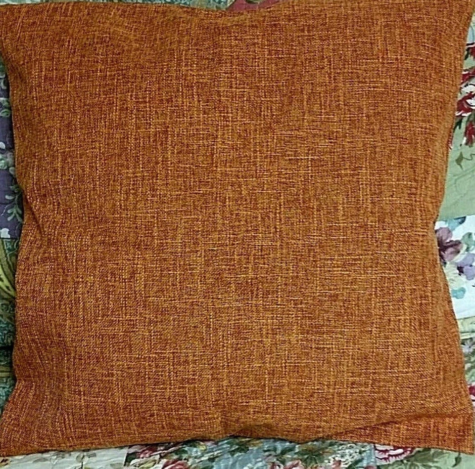 2 Orange Faux Burlap Textured Fabric Accent Pillow Covers 19" Square Zip Closure - Image 2 of 3