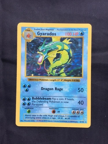 Pokemon Cards: Base Set Shadowless Rare Holo: Gyarados 6/102