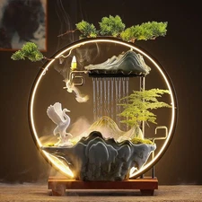 Tabletop Water Fountains Indoor Waterfall Fountain with Mist LED Light Feng S...