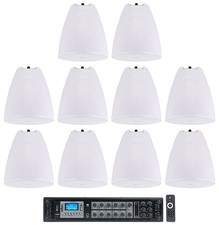 10 Rockville PEN-80T White 8" 70V 40W Hanging Pendant Speakers Commercial Amp