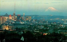 Sunrise on Mt. Ranier, Seattle, Washington WA 1958 chrome Postcard