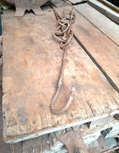 Antica catena per camino in ferro battuto fireplace lunga cm.153 Kg.1,5 paiolo H - Foto 7 di 11