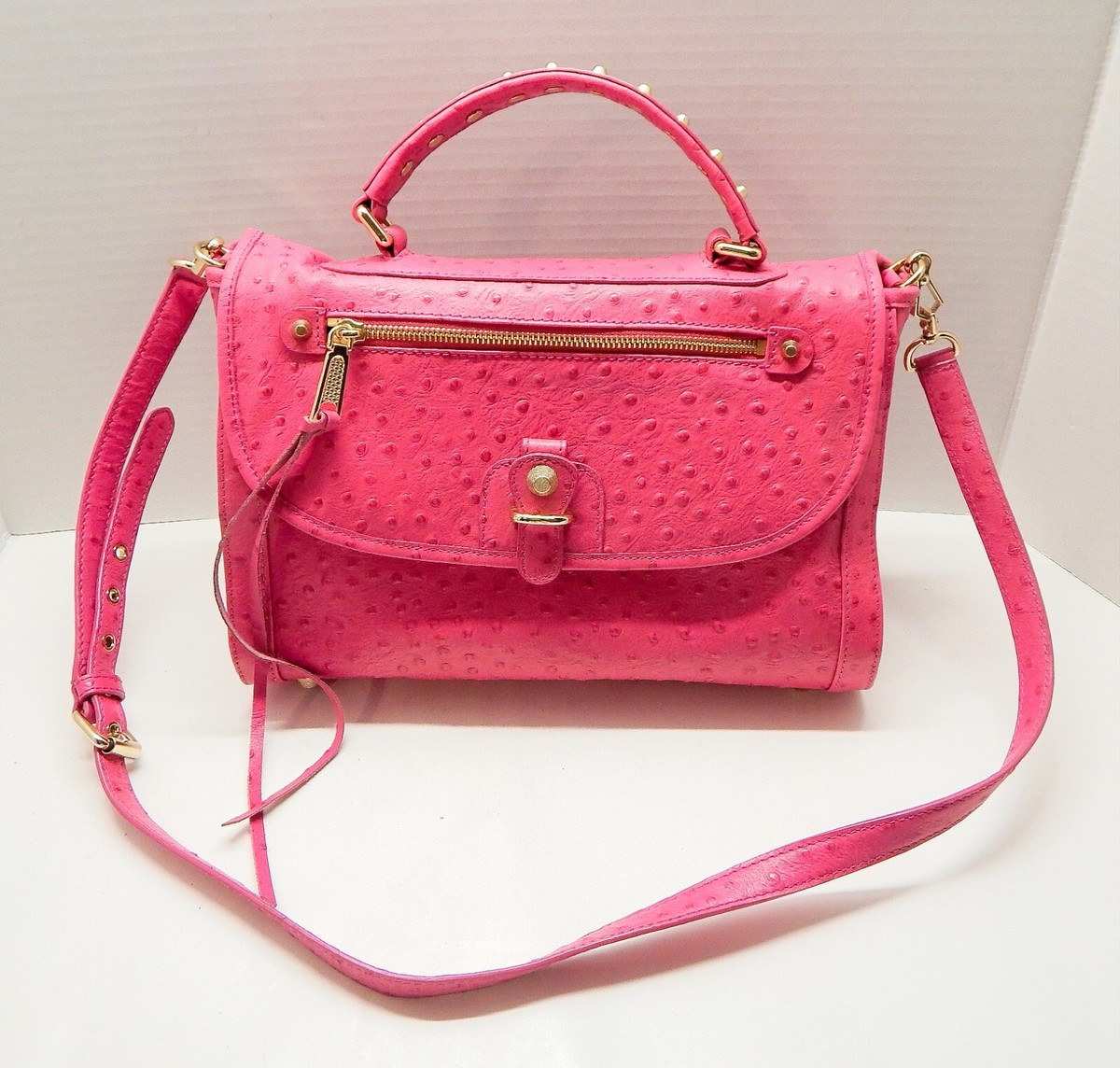 Rebecca Minkoff Pink Ostrich Top Handle Satchel Bag Purse  display picture 2