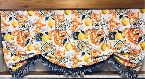 Custom Made Italian Amalfi Coast Inspired Lemon Valance With Tassel Fringe - Picture 4 of 5