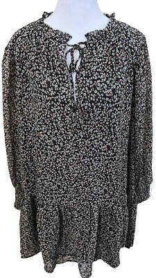 NWT MNG By MANGO Black Floral Tiered Chiffon Ruffle Swing Mini Dress Size 4  | eBay