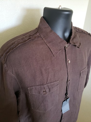 $245 John Varvatos Long Sleeve Brown Shirt 100% Linen NWT Size Large - Picture 2 of 4