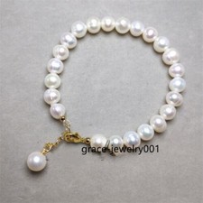 White 9-8mm AAA Akoya Natural Pearl Bracelet 7.5-8 inch 14k Yellow Gold Clasp