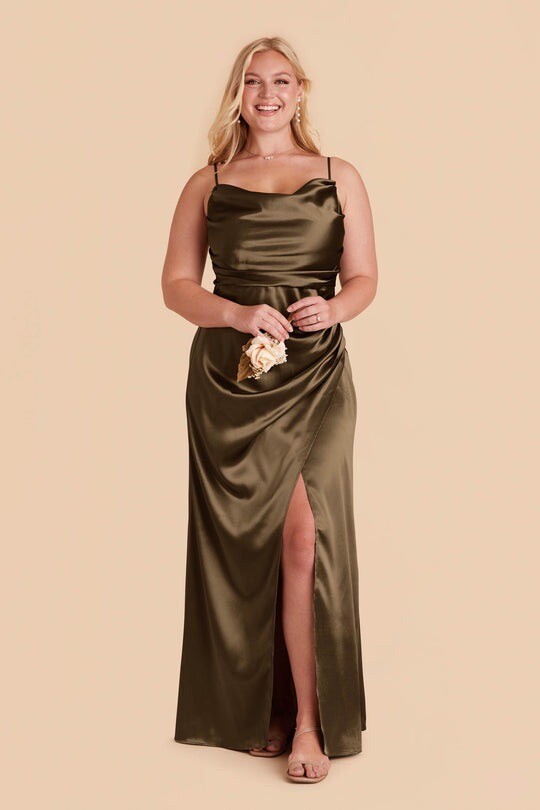 Birdy Grey Lydia Dress Shiny Satin Olive Size 3X Bridesmaids Dress
