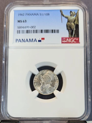 1962 PANAMA SILVER 1/10 BALBOA VASCO NUNEZ DE BALBOA NGC MS 63 BEAUTIFUL COIN