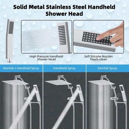 High Pressure Shower Faucet Set 10" Rainfall Shower Head Combo 4 Colors - Picture 4 of 42