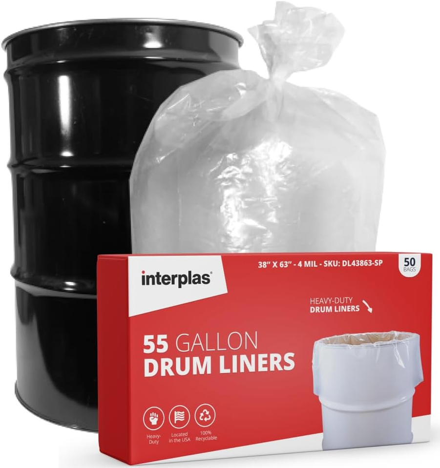 55 Gallon Clear Plastic Drum Liners, Food Grade, 38" X 63", 4Mil, Roll