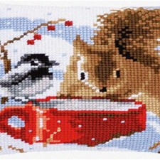 CozyStitch Squirrel Pillow Kit - DIY Cross Stitch Embroidery Set with 100 Cotto
