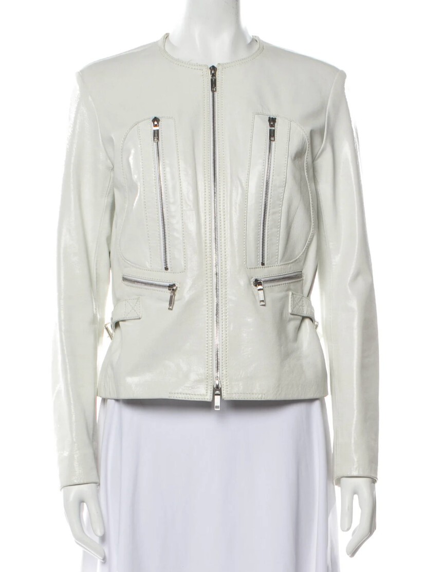 Vintage 1990s-2000s Celine White Leather Jacket (Size US 8, FR 40